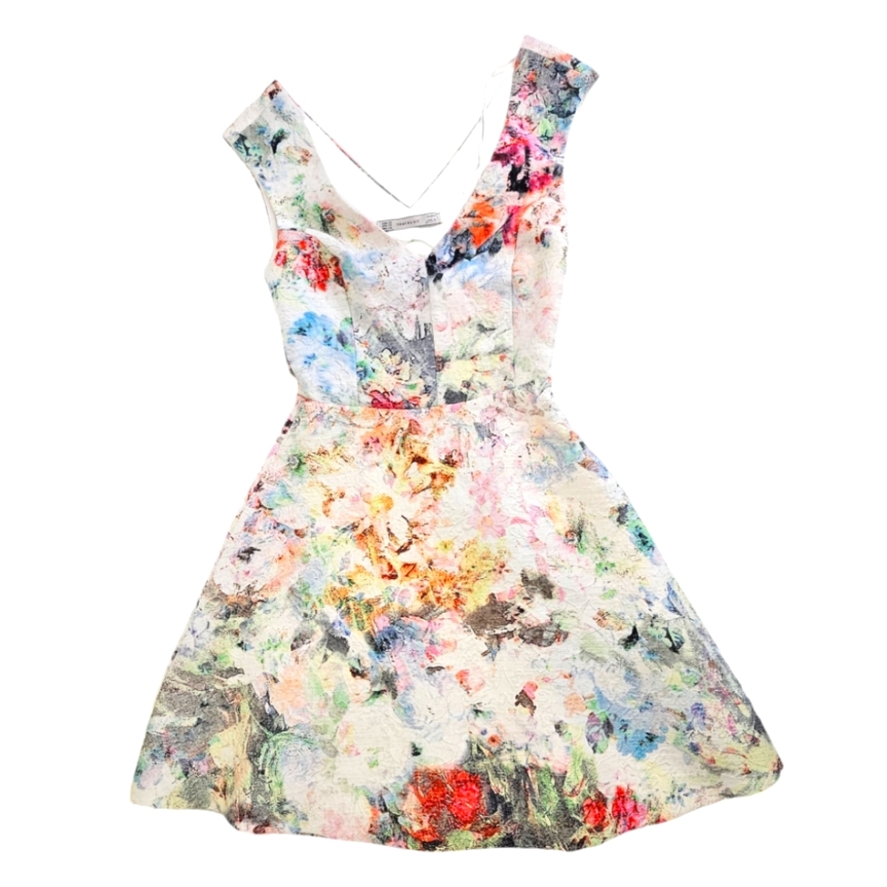 ZARA Trafaluc Collection Womens Watercolor Racerback Dress Size XS